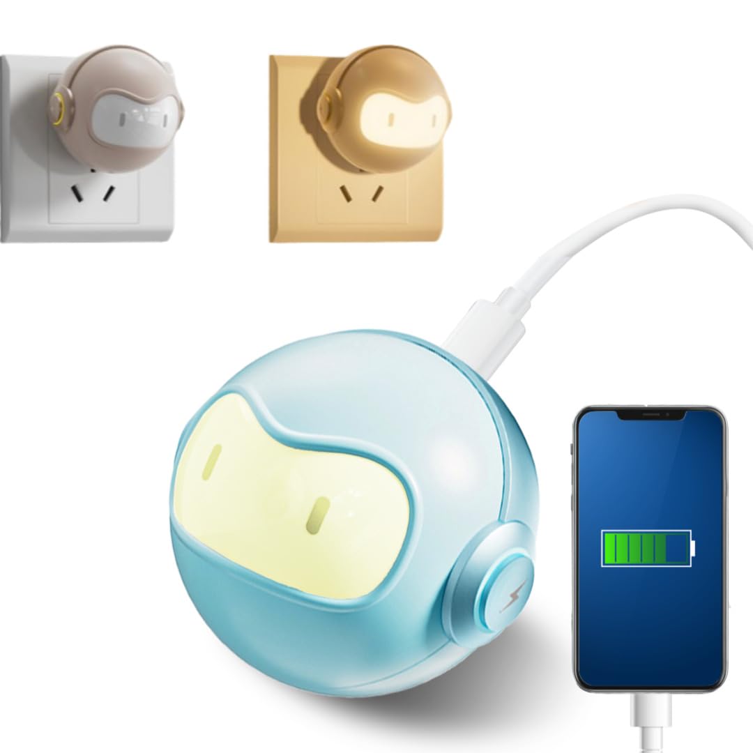 Ventaron Cute 30W USB C Night Light Wall Charger Space Bot GaN Fast PD Charging Block - Touch Dimmable LED Lamp Power Adapter for iPhone 16, 15 Pro Max, Galaxy S24, iPad, MacBook Air (Blue)