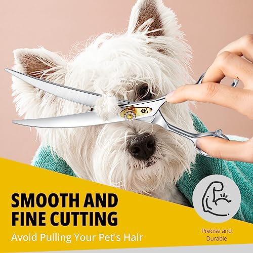 Hundeschere Set 3in1 Blau - Gerade & Gebogene Schere Mit Fellkamm Für Hunde Katzen