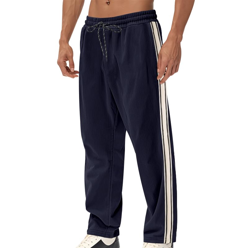 ZOCANIA Corduroy Pants Men Casual Relaxed Fit Striped Elastics Waist Straight Leg Trousers Mens Pant with Pockets