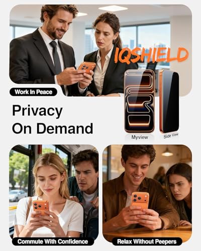 Image of IQShield My-View Privacy Screen Protector Tempered Glass Guard for iPhone 17 Pro Max, 9H Hardness, 2-Way Anti-Spy, Case Friendly [1 Pack]