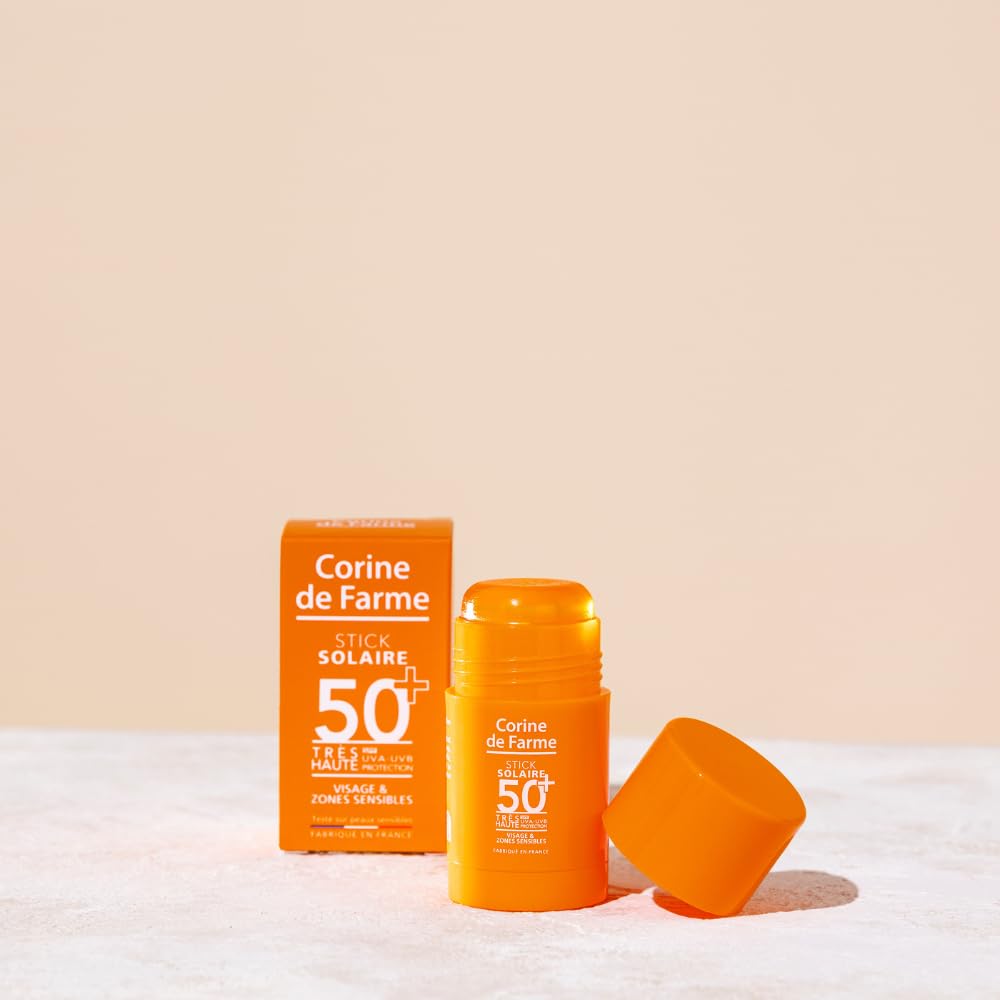 Corine de Farme - Stick Solaire SPF 50+ Très Haute Protection UVA/UVB - Zones Sensibles Visage Cicatrices et Tatouages - Fini Invisible - Actif Antioxydant Microalgue - 15ml