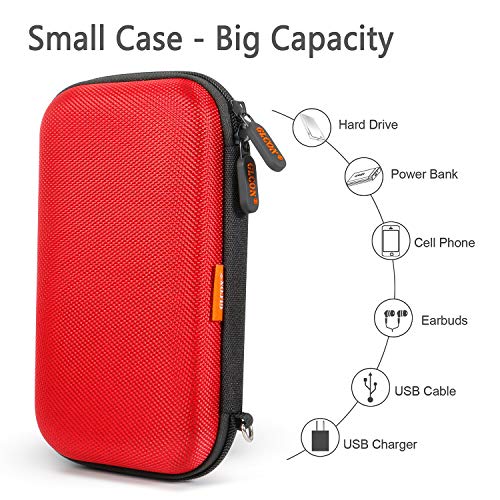 Image of External Hard Drive Case - GLCON Shockproof EVA Carrying Case for WD My Passport Element Seagate Expansion Backup Toshiba 1TB 2TB 4TB - High Protection Portable Travel Electronic Power Bank Bag (Red) | Fits WD My Passport, Seagate, Toshiba, 1TB 2TB 4TB, Power Bank, Portable Electronic Organizer