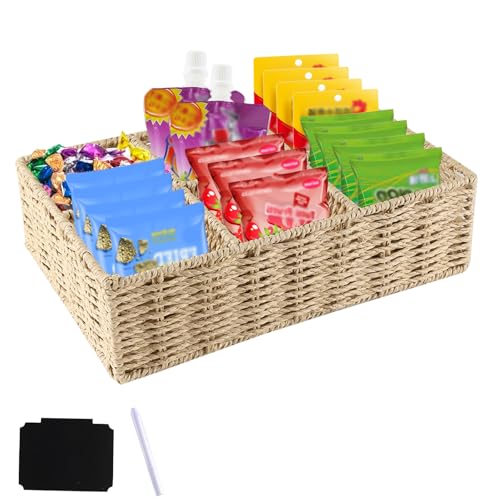 Gzsekken Snack Storage, 6 Compartments Snack Organiser for Countertop, Large Capacity Snacks Drawer Organiser Kitchen with Handle, Bar Snacks Holder Snack Basket for Home Bar and Pantry Storage
