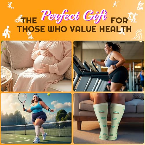 Image of Plus Size Compression Socks for Women & Men 4 Pairs, Wide Calf Extra Large 20-30 mmHg Knee High Support Socks for Travel, Running, Nurse