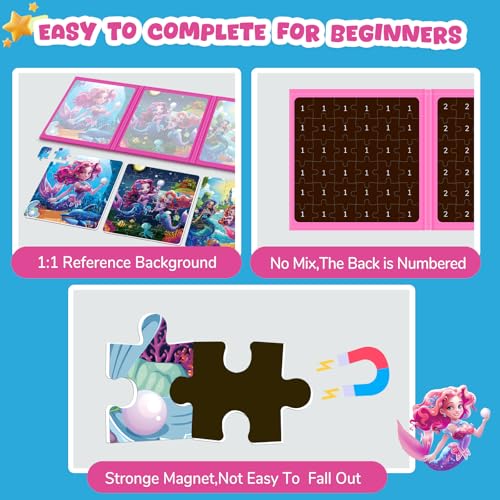 Image of Homicozy Magnetic Puzzles for Toddler Kids 3-8, Mermaid Princess Travel Toy | 36-Pieces Magnetic Puzzles for Girls Ages 3-5 4-6, Car Airplane Road Trip Activities, Quiet Screen-Free Game, Birthday Gifts