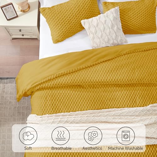 Image of BEDELITE Fluffy King Size Comforter Set - Yellow Fleece Soft Comforter for King Size Bed, Luxury Warm Bedding Set for Winter, Fuzzy Bed Set 3 Pieces (1 Comforter, 2 Pillowcases)