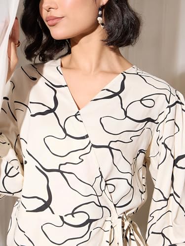 Image of barcino Off-White Abstract Wrap Top With Palazzos