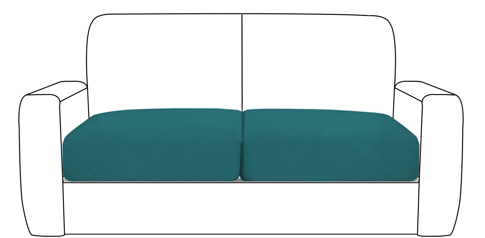 Stretch Sofa Seat Cushion Cover Sofa Couch Cushion Furniture Protector Sofa Slipcover with Elastic Bottom Spandex Jacquard Fabric Small Checks (Teal, 2 Seater)