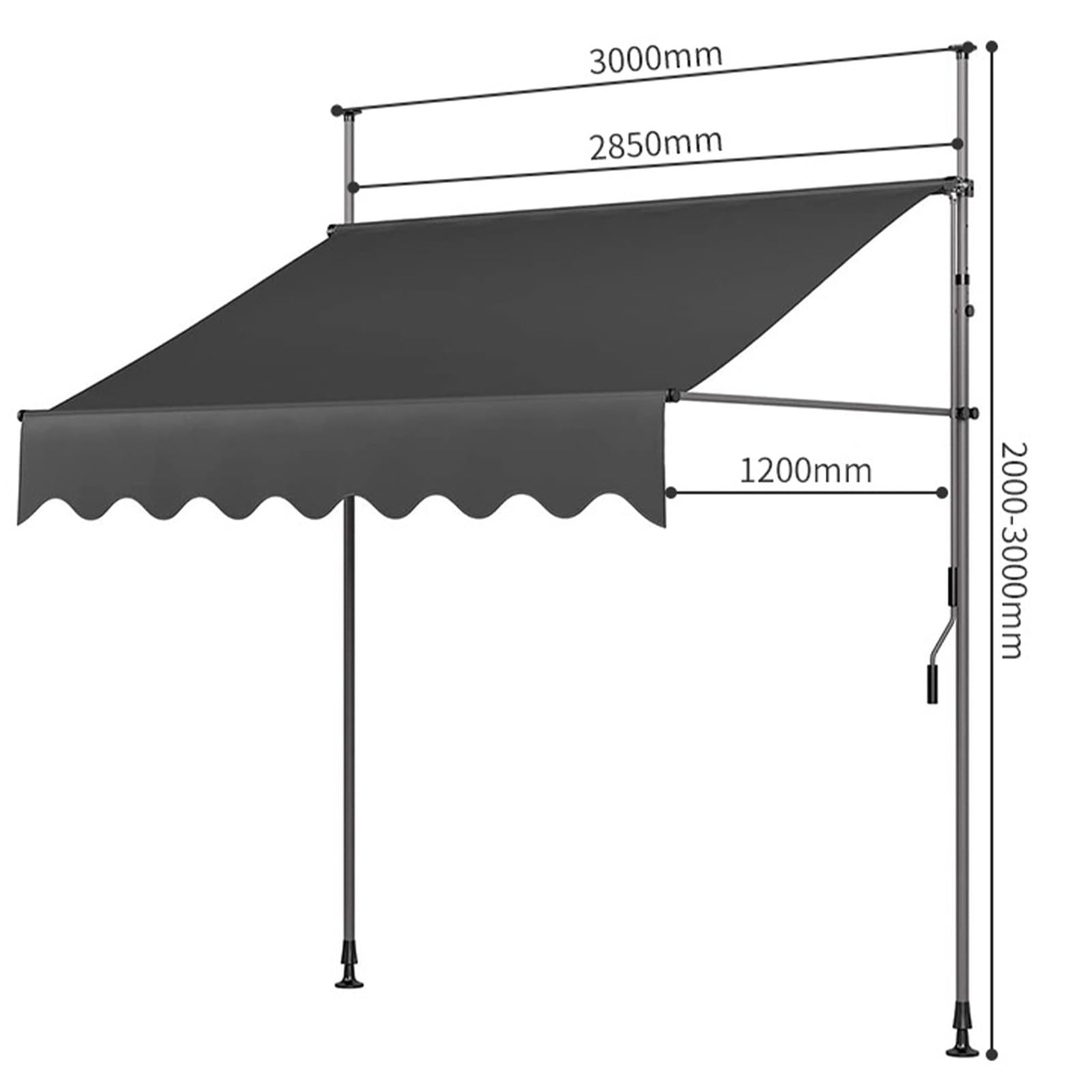 Regulowana, ręcznie wysuwana markiza 200 cm x 120 cm z uchwytem korbowym, odporna na warunki atmosferyczne, na patio, balkon, drzwi podwórkowe, bordowa czerwień