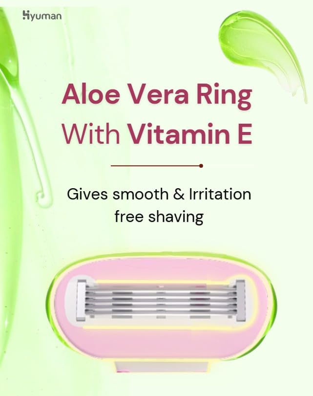 Image of Hyuman SilkShave Body Razor Combo 1 Cartridge Blades /Refill, Aloe Vera + Vit E Lubricated Catridge, Easy hair Removal | Women
