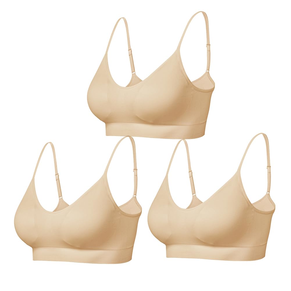 Comfyin Padded Bralette for Women Straps Sleep Bras Seamless Yoga Sport Bras 3 Pack