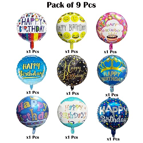 Image of Rozi Decoration Happy Birthday Balloon Set - Pack of 9 Pcs Foil Balloons for Birthday Decoration, Party Backdrop & Celebration Decor