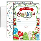 Amanda Creation Christmas Invitations with Envelopes – Christmas Cookie Exchange and Swap, 20 Pack 5x7 Double Sided Fill-In Invite Cards with Twenty White Envelopes Perfect for Christmas Parties