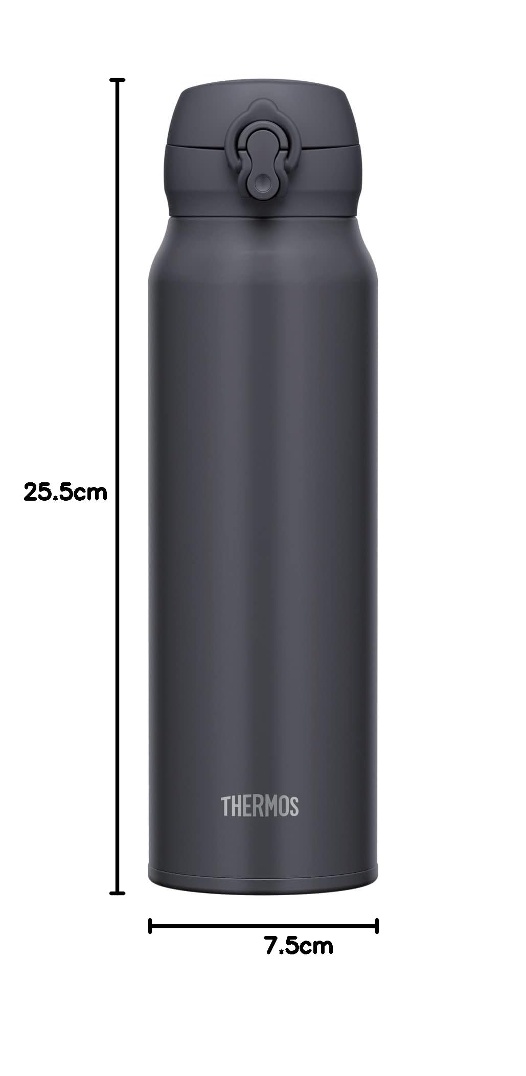 Thermos JNL-756 SMB - Taza portátil aislada al vacío, 757.1 ml (750 ml), negro ahumado, fácil de limpiar y fácil de limpiar con apertura, botella de acero inoxidable, caliente y frío