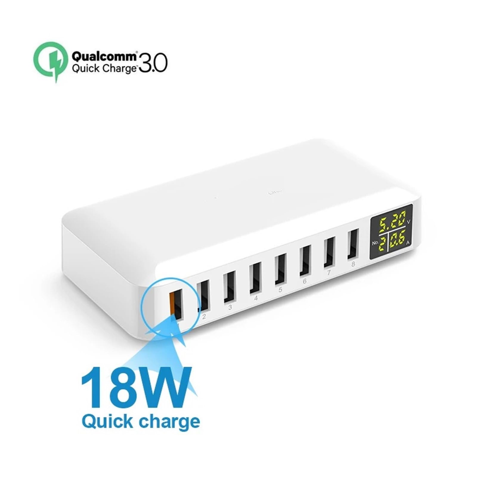 8-portowa Stacja Ładująca USB 60 W/12 A Wieloportowa Ładowarka USB QC3.0 Z Wyświetlaczem LCD Szybki Sejf