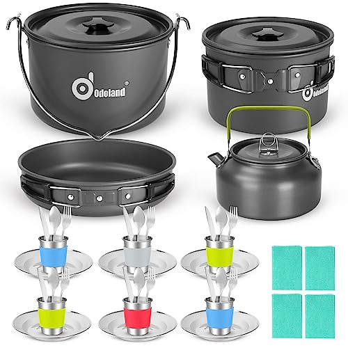 Set Di Pentole Da Campeggio ISFORU 13 Pezzi Per 2-3 Persone – Antiaderenti, Impilabili, Con Borsa, Ideale Per Escursioni E Picnic