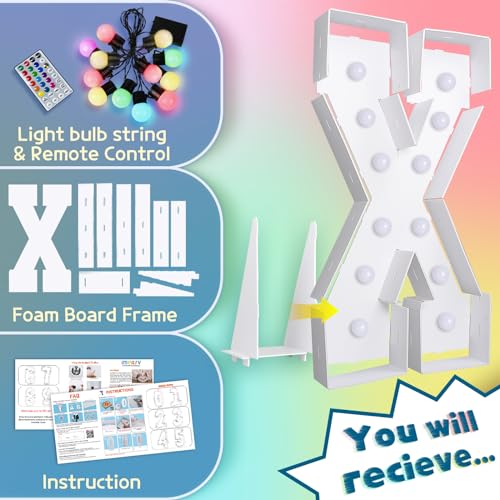 Image of Imprsv Colorful Marquee Letters 4 Feet Tall, Large Light up Letters X | RGB with Remote, Birthday Party Decorations Anniversary Wedding Decorations Assembly Required 26 Pcs Accessory Set
