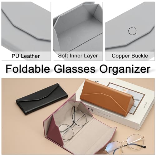 Image of PATIKIL Foldable Glasses Case, Triangle Magnetic Sunglasses Organizer Case PU Leather Hard Eyeglass Case for Women (2 Pcs)
