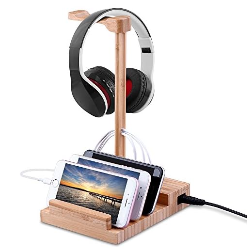 Docooler Support de casque en bois Station de charge universelle Écouteur Cintre Titulaire Headset Stand Holder