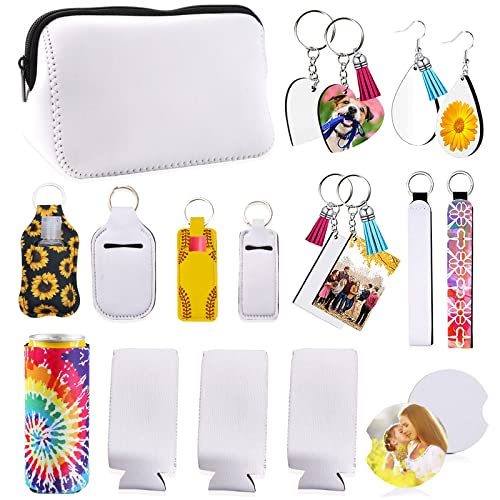 23PCS Sublimation Blanks,Sublimation Gift Bag Blanks,Sublimation Blanks Products Set,Sublimation Makeup Bag,Sublimation Slim Can Coozie Blanks,Sublimation Cup Coasters Blank Keychain,DIY Crafting