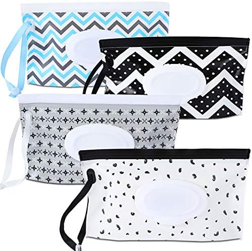 FEBSNOW 4 Pack Baby Wipe Dispenser, Portable Refillable Wet Wipe Holder
