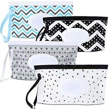FEBSNOW 4 Pack Baby Wipe Dispenser, Portable Refillable Wipe Holder, Baby Wipes Container, Wipe Dispenser, Reusable Travel Wet Wipe Pouch Geometric