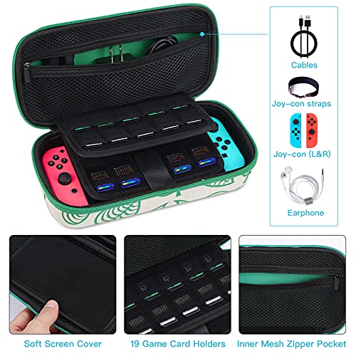 Upgraded Large Carrying Case For Nintendo Switch, Switch Travel Case With 19 Game Cards - Includes Accessories Pouch That Fits Extra Joy Cons, Charger Ac Adapter,Leaf Crossing Hardshell Storage Case #TOP2