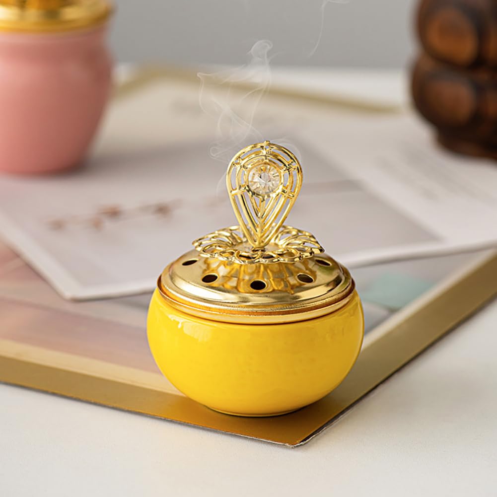 Colorful Ceramics Incense Burner with Cover Desktop Decoration Holder Eid Middle East Arabian Festival Aromatherapy Furnace Home Decor (C)