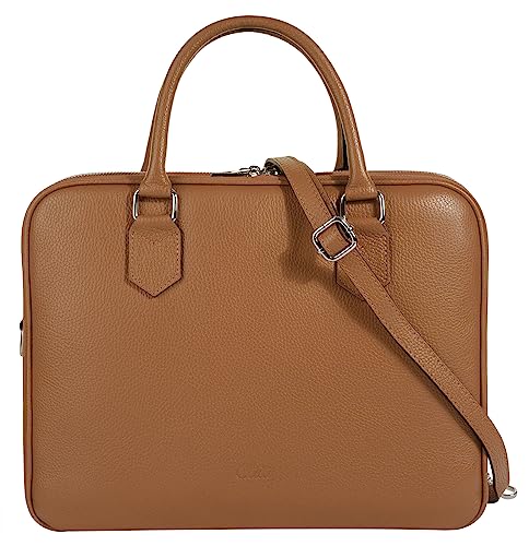 Cluty Serviette Femme cuir véritable | Fabriqué en Italie, compartiment pour smartphone, sac d'affaires, sac de bureau avec fermeture éclair, sac à main...