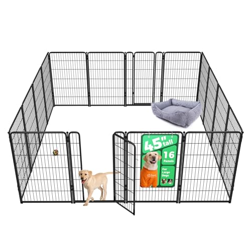 FXW Homeplus Unleashed Indoor Dog Playpen - Stress-Free and Safe Play, Heavy Duty 45 Inch 16 Panels Dog Pen for Large Dogs, Black│Patented