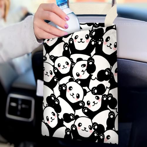 Image of Car Trash Bag Hanging No Snap Small Garbage Bag for Car Back Seat Cute Printed One-handed Strap Trash Bags Car Accessories-Panda Car Trash Bags