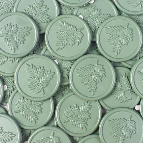 JAGERGREEN 48 Pièces Autocollants de Sceau de Cire pour Mariage, Autocollants Auto-Adhésifs Verts avec Motif de Branche d'Olive pour Cachetage d'Enveloppes, Emballage de Cadeaux, Noël