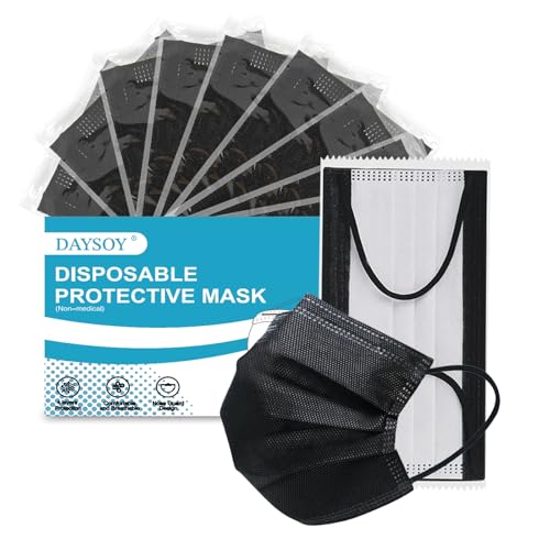 DAYSOY Individually Wrapped - 4-Layer Filter Disposable Black Mask Single ...