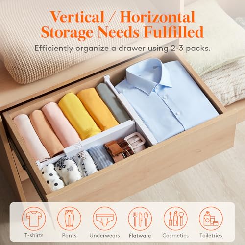 Lifewit 9 Pack Drawer Dividers 4" High, 11-17" Adjustable Drawer Organizers for Clothes, Expandable Dresser Separators in Bedroom/Bathroom/Kitchen/Fridge/Office Organization and Storage, White - Image 4