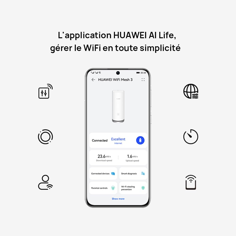 Huawei WiFi Mesh 3, Routeur maillé Wi-FI 6 AX3000 pour Toute la Maison, Couvre jusqu'à 200-400 m², Pack de 3, 9 Ports GE au Total, Sécurité HomeSec™, Garantie de 30 Mois, exclusivité Amazon