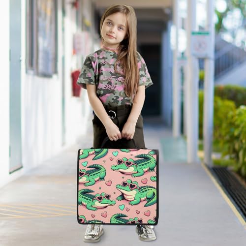 Image of 3 Ring Zipper Binder with Shoulder Strap Alligator Crocodiles Pink 1.5 inch Binders Keeper Large Capacity Multi Pockets for School Office Supplies