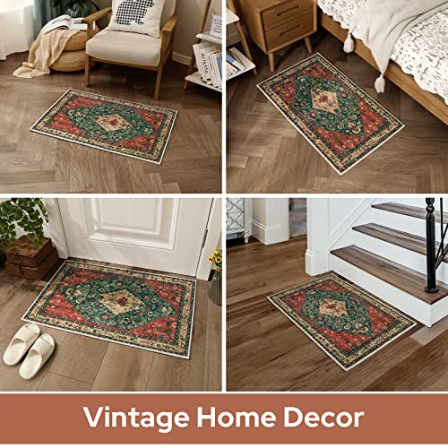 Homeideas Indoor Door Mat, 20 * 32" Retro Non-Slip Resist Dirt Front Doormat For Entryway, Soft Absorbent Washable Persian Vintage Area Rugs, Suitable For Entrance Living Room Bedroom Bathroom, Red #TOP6
