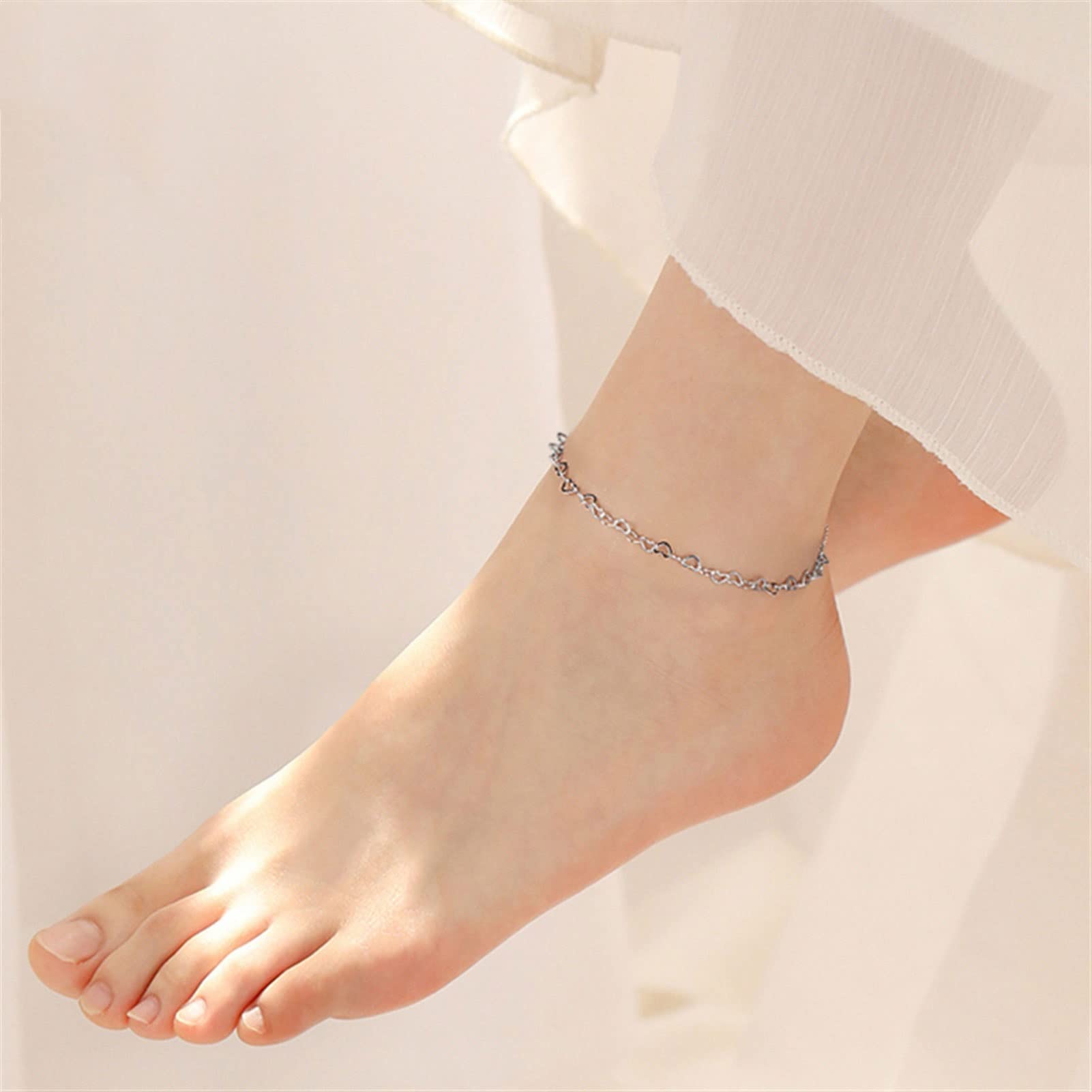 LNNSHX Armbänder für Frauen, 925 Sterling Silber Kette Fußkettchen verstellbar Frauen Mädchen Kette Fußkettchen Schmuck Frauen Fußkettchen (Farbe: Silberfarbe)