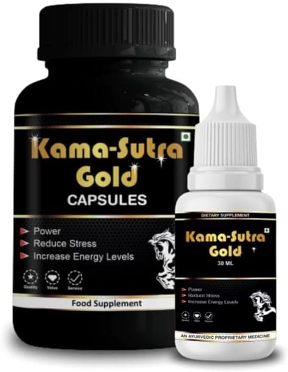 Kamasutra Gold Ayurvedic Capsules with 30ml Kamasutra Massage Oil | Natural Wellness & Vitality Booster | Original Herbal Formula