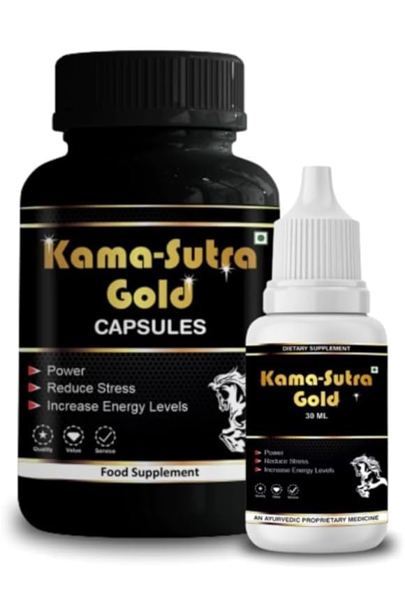 Kamasutra Gold Ayurvedic Capsules with 30ml Kamasutra Massage Oil | Natural Wellness & Vitality Booster | Original Herbal Formula