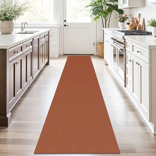 KOZYFLY Runners for Hallways 2x10 ft Washable Kitchen Runner Non Slip Rubber Backed Hallway Rugs Cotton Entryway Runner Rug Floor Carpet for Indoor Hall, Backdoor, Kitchen, Orange/Tan