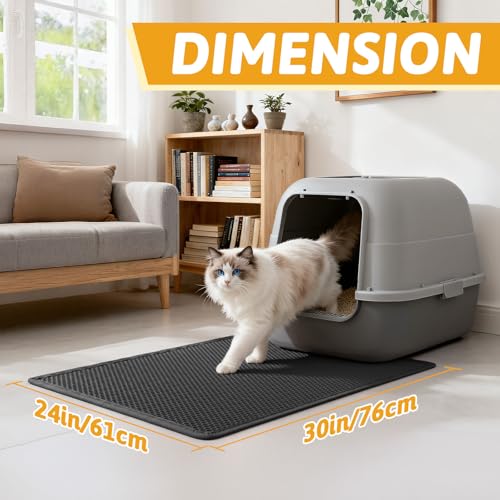 Image of Pieviev Cat Litter Mat Double Layer Waterproof Urine Proof Trapping Mat 1 Pack (Black, 30x24 Inch (Pack of 1))