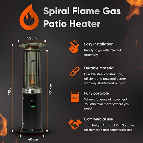 REALGLOW Spiral Flame Gas Patio Heater 13.5KW (Black with Black Cover) - 4