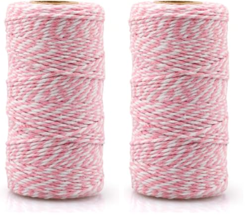Image of jijAcraft Pink and White Twine String, 328 Feet Christmas Bakers Twine String, 2MM Heavy Duty Packing String for DIY Crafts, Christmas Decoration, Gift Wrapping, Craft Wrapping (Pack of 2)