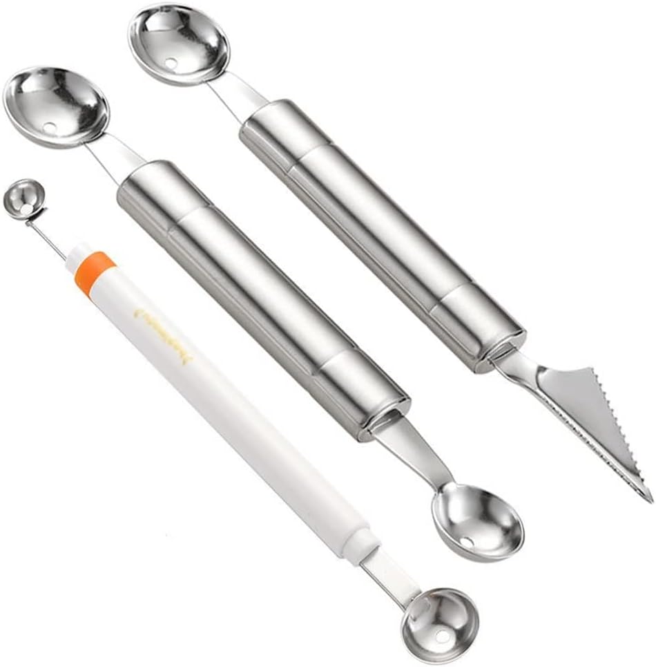 3pcs Stainless Steel Fruit Digger Watermelon Spoon Platter Tool Set Small Divider Carving