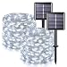 JMEXSUSS 2 Pack 8 Modes 100 LED 32.8ft Solar Powered Waterproof Fairy String Copper Wire Lights for Christmas, Bedroom, Patio, Wedding, Party, (White)