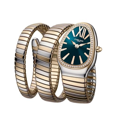 Image of Carlton London Women Charmer Analog Watch, Snake Design Bracelet, Stainless Steel Strap, Quartz Movement, 30M Water Resistant