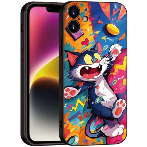 Whimsical Doodle Cat Case for iPhone 16 - Playful Cartoon Silicone Protective Cover for Girls & Women (B1-Cartoon Cute cat)
