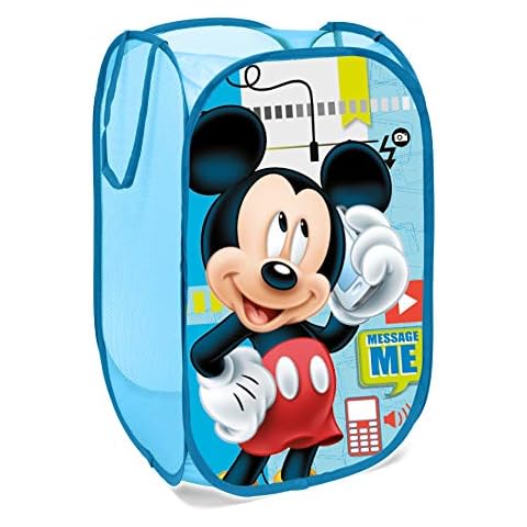 Superdiver Children's Foldable Cloth Basket with Handles Pop Up Disney Mickey Mouse I Organizer Cube for clothes and toys (23x14x14 inches) I Container Cover