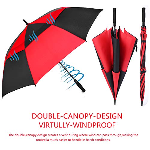 Image of MRTLLOA Automatic Open Golf Umbrella, 62 /68 Inch Extra-Large Oversized Double Canopy Vented Windproof Waterproof Stick Rain Golf Umbrellas for Men and Women